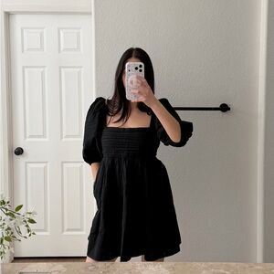 Abercrombie & Fitch Black Square Neck Puff Sleeve Mini Dress